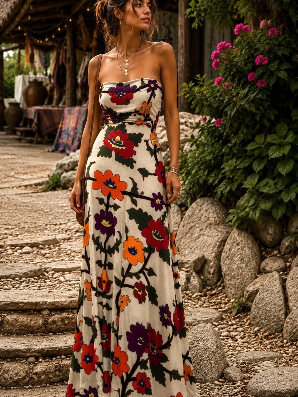 Rare Vintage Y2K VOOM by Joy Han Floral Strapless Maxi Dress XS Made in USA